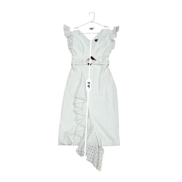 PATBO romantic ruffle sleeve Belted Eyelet Midi Dress In White sz 4 - Picture 6 of 14